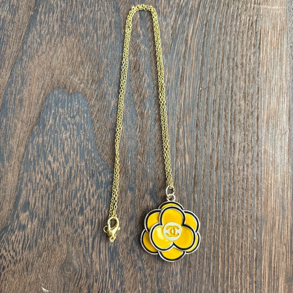 CHANEL Jewelry - Up cycle necklace CHANEL Gold and Yellow Floral Pendant Necklace